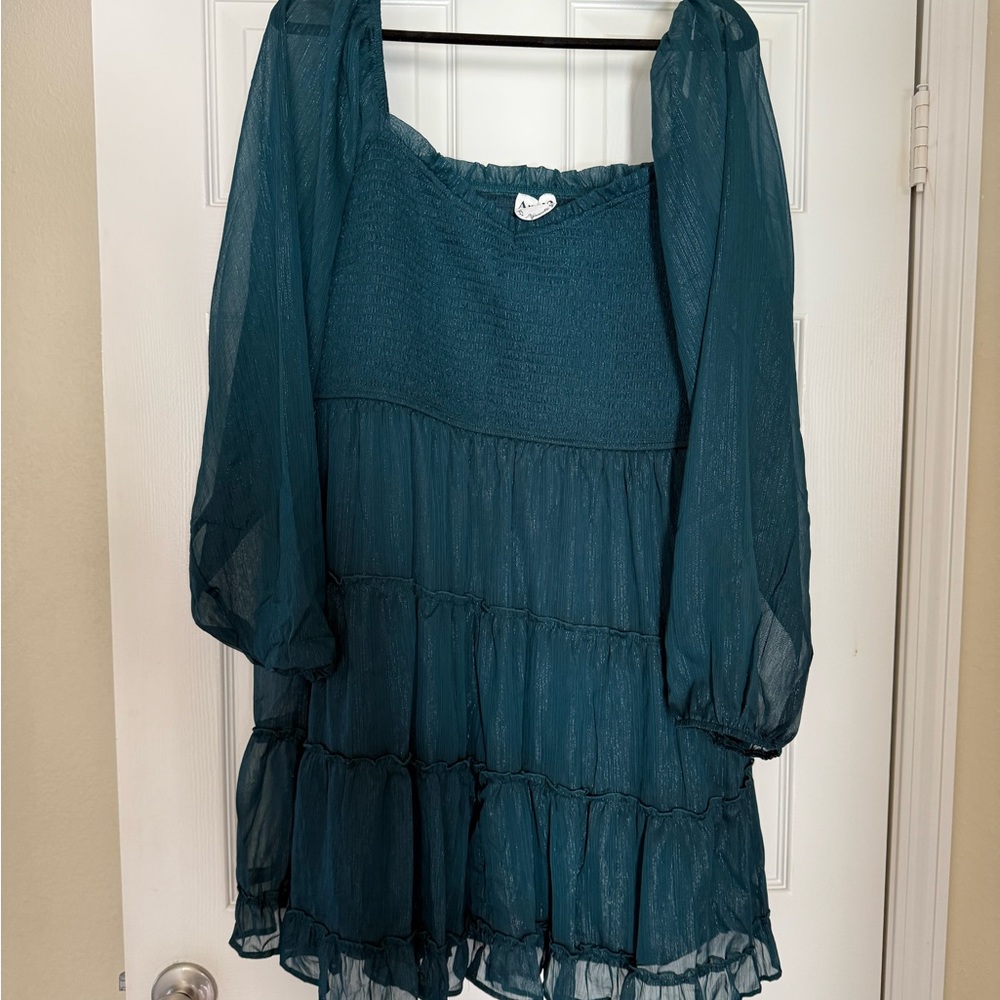 ARULA Teal Dress with Flowing Sleeves